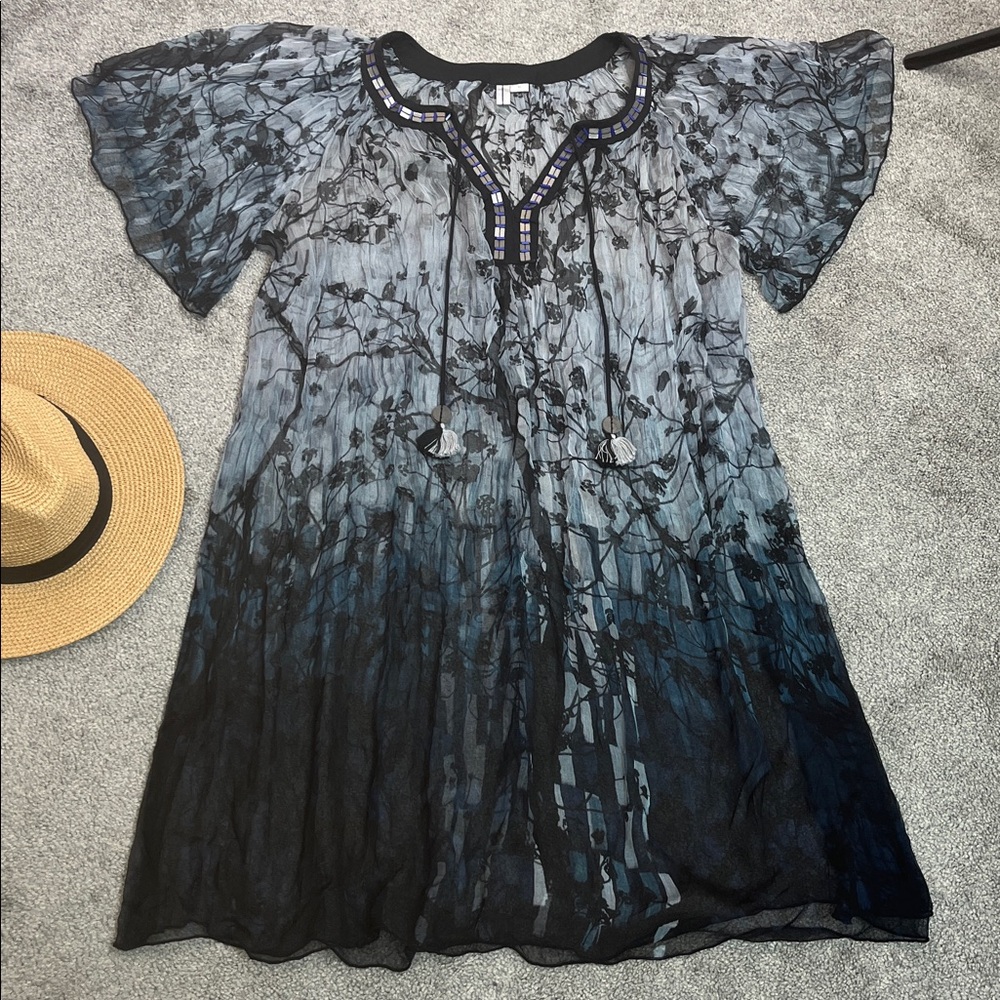 Blank London Dress Whimsical Moody Dark Botanical Print Tunic Dress Size Medium